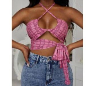 SHEIN Pink Chain Print Crop Top
